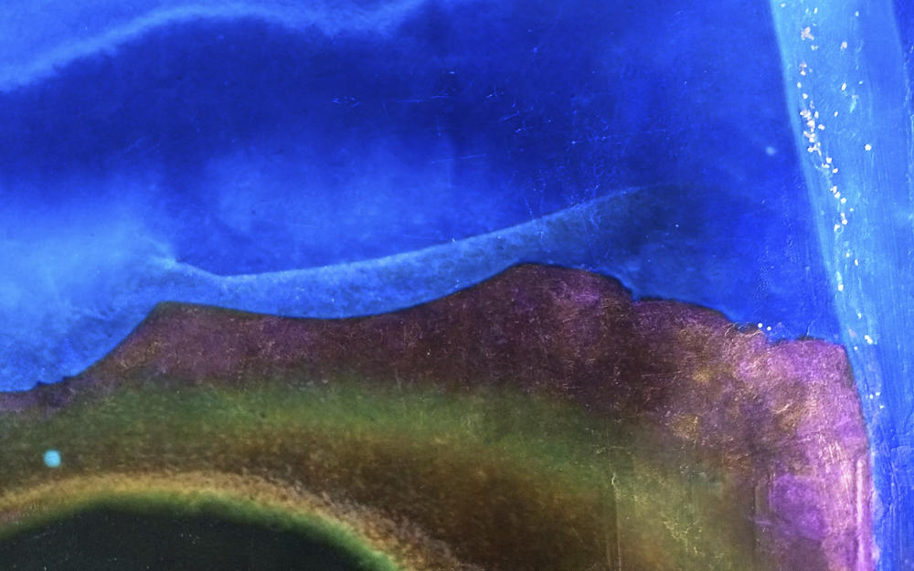 <center>Indigo Sky (2017) 22"x18" - Detail 3</center><center><br/><a href="/gallery.html?sortNumber=10&gallery=Early%20Alternative%20Media&skipno=0" target="_parent">Back to Gallery</a></center><center><br/><a href="/gallery.html?folio=&sortNumber=15&gallery=One-of-a-kind%20Works&skipno=0&loadedNumber=0" target="_parent">View this item in the shop</a></center>