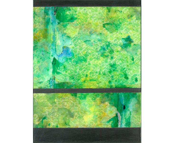 <center><em>Green Brocade l</em> (2015) 12"x9"</br>handmade transparent acrylic collage on wood panel<br/><br/><a href="/gallery.html?folio=Detail%20III&gallery=Green%20Brocade%20I" target="_parent">click for detail image</a></center>