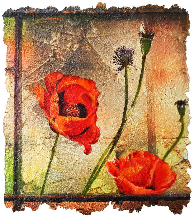 <center><em>Red Poppies</em> (2013) 19"x17"<br/>handmade multi-layered acrylic surface<br/>
<br/><a href="/gallery.html?folio=Details&sortNumber=1&gallery=Red%20Poppies&skipno=0&loadedNumber=0" target="_parent">click for detail image</a></center>