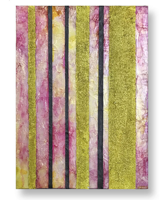 <center><em>Gold Pink Stripe</em> (2016) 7"x5"
<br/>Alternative media on handcrafted multi-layered acrylic collage on wood panel<br/><br/>
<a href="/gallery.html?folio=Details&sortNumber=1&gallery=Gold%20Pink%20Stripe&skipno=0&loadedNumber=0" target="_parent">click for detail image</a>
</center>